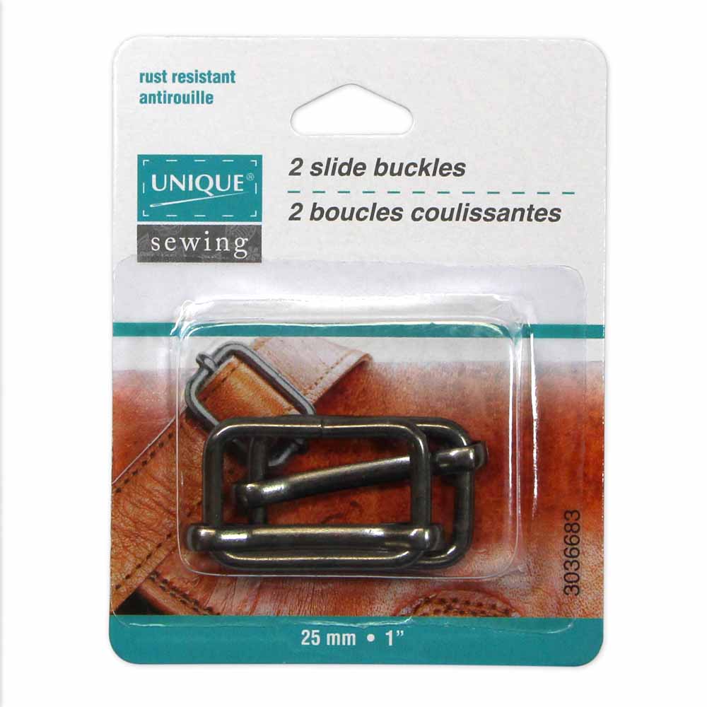 UNIQUE SEWING Slide Buckle – Metal – 25mm (1") – Gunmetal – 2 pcs