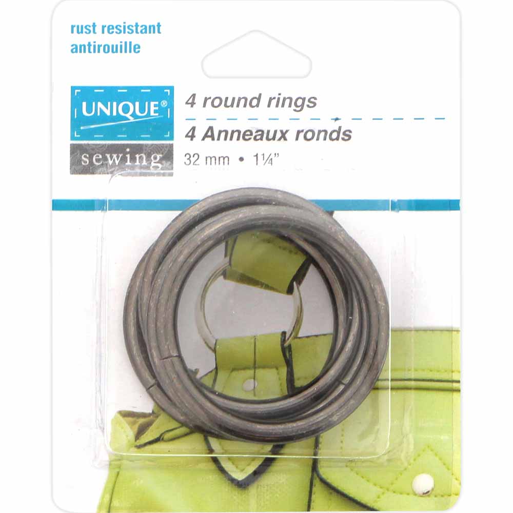 UNIQUE SEWING Round Rings – Black/Gunmetal – 32 mm (1¼″), 4 pcs