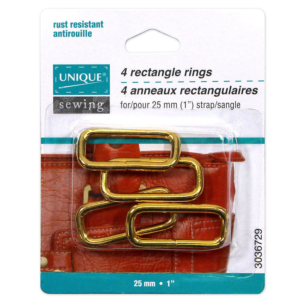 UNIQUE SEWING Rectangle Rings – 25mm (1") – Gold – 4 pcs