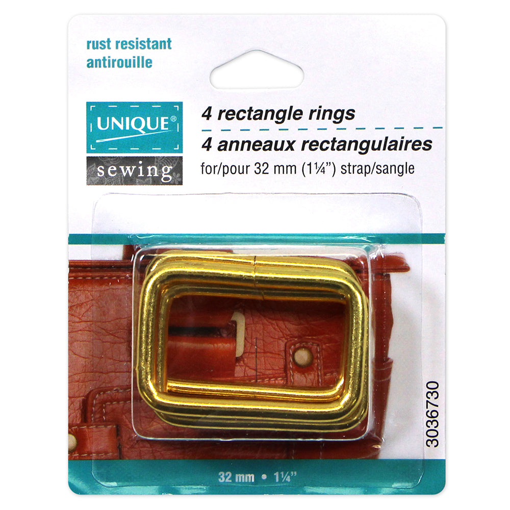 UNIQUE SEWING Rectangle Rings – 32mm (1 1/4") – Gold – 4 pcs
