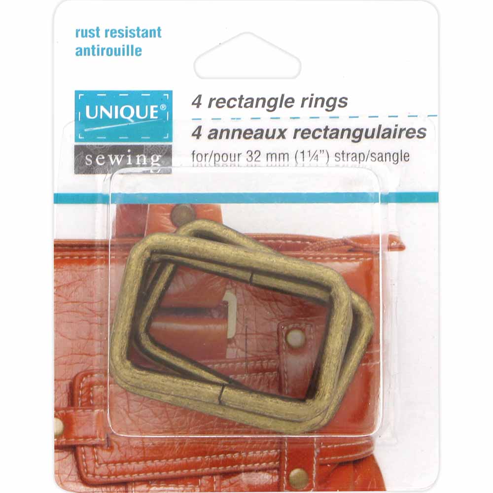 UNIQUE SEWING Rectangle Rings – Antique Gold – 32 mm (1¼″), 4 pcs