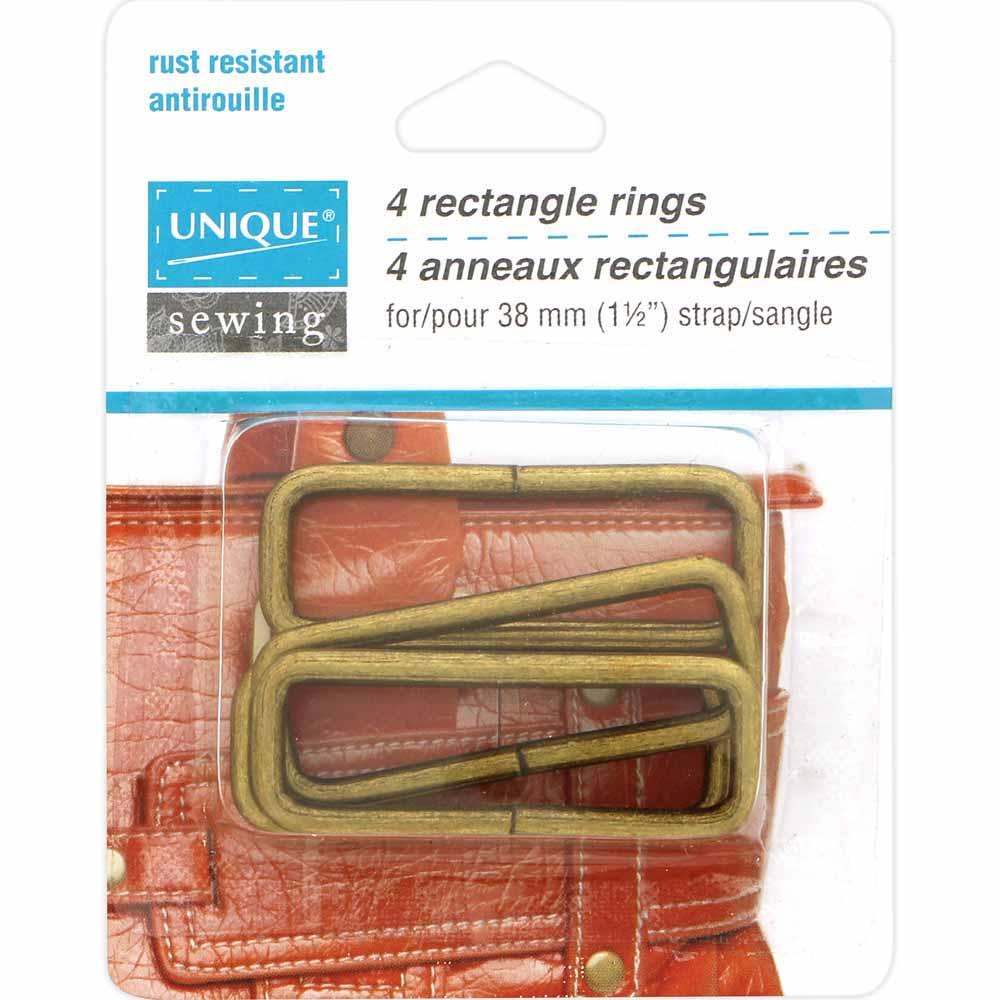 UNIQUE SEWING Rectangle Rings – 38 mm (1 1/2") – Antique Gold – 4 Pcs
