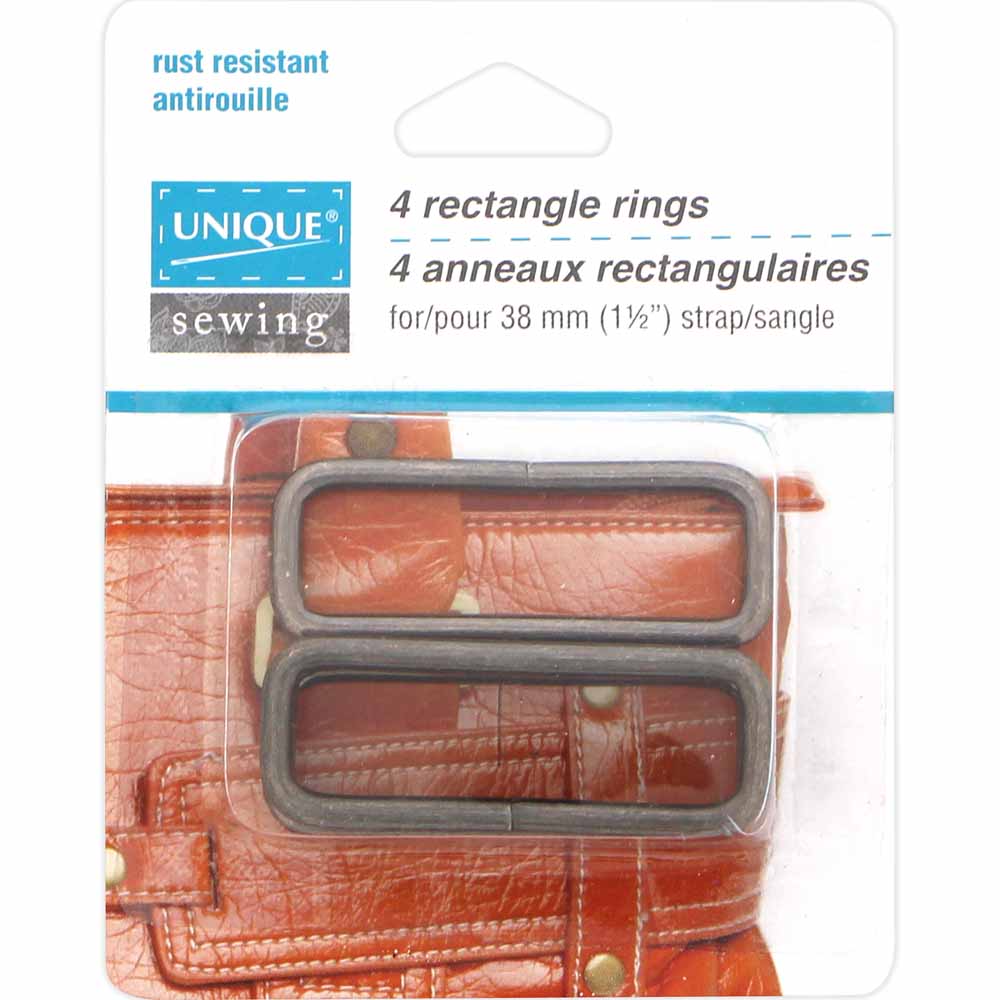 UNIQUE SEWING Rectangle Rings – 38 mm (1 1/2") – Black – 4 Pcs