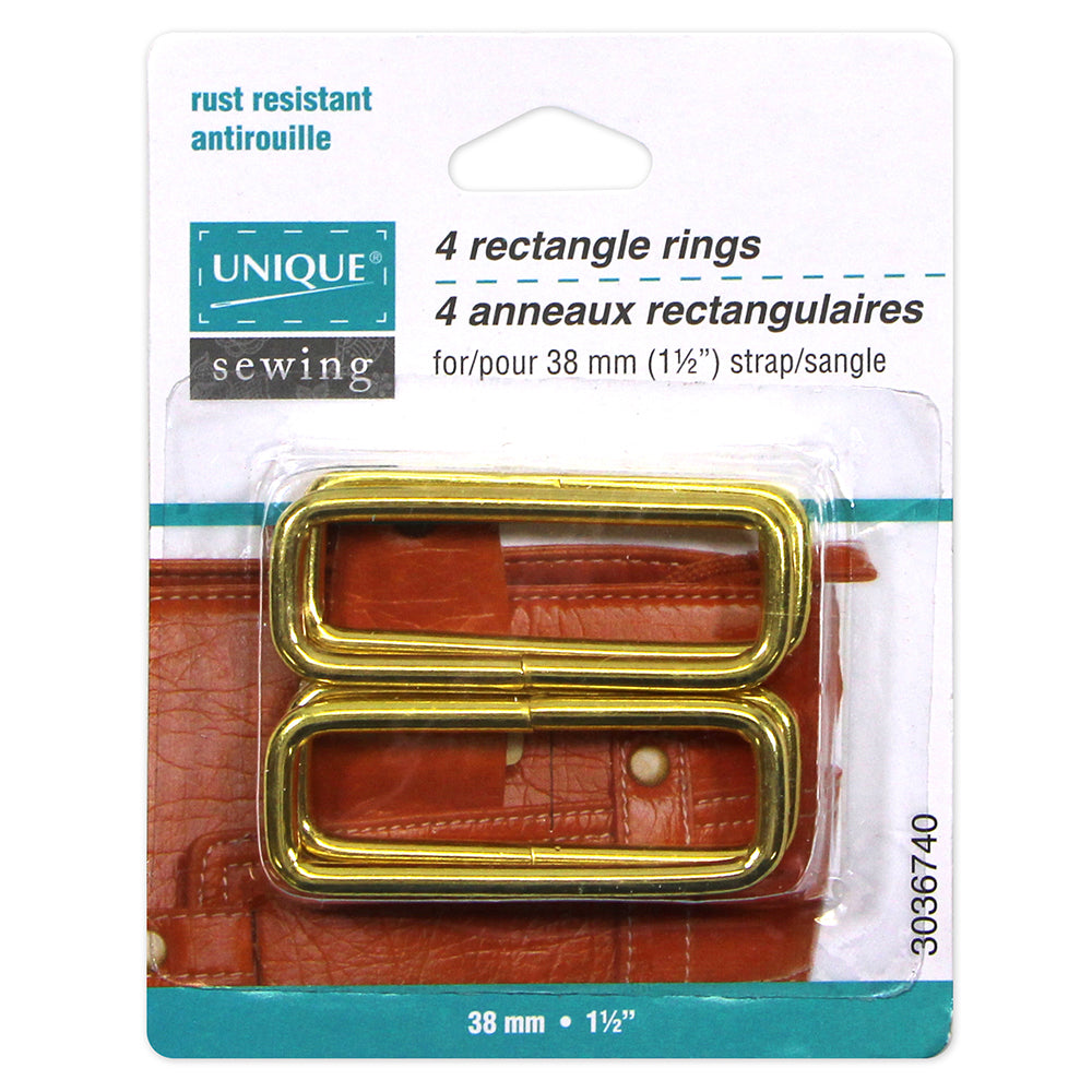 UNIQUE SEWING Rectangle Rings – 38mm (1½") – Gold – 4 pcs