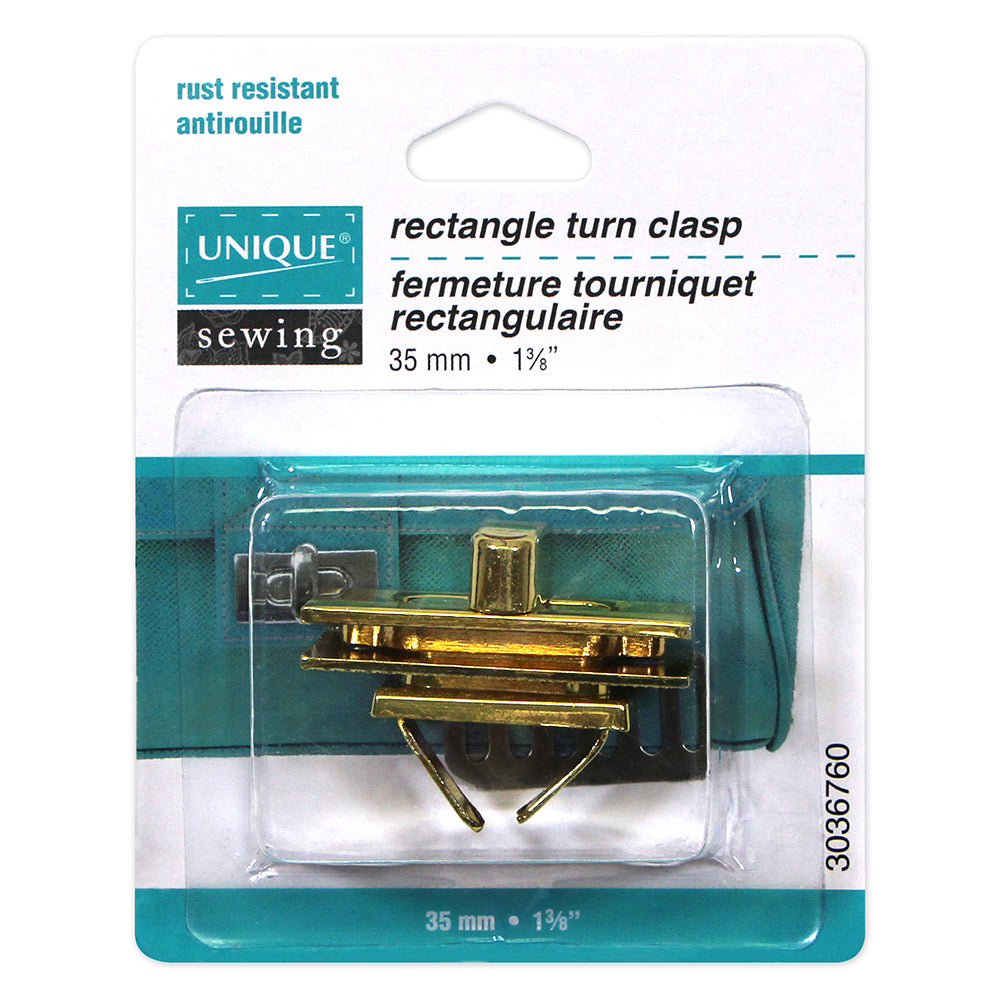 UNIQUE SEWING Rectangle Turn Clasp, Gold, 35mm (1 3/8")