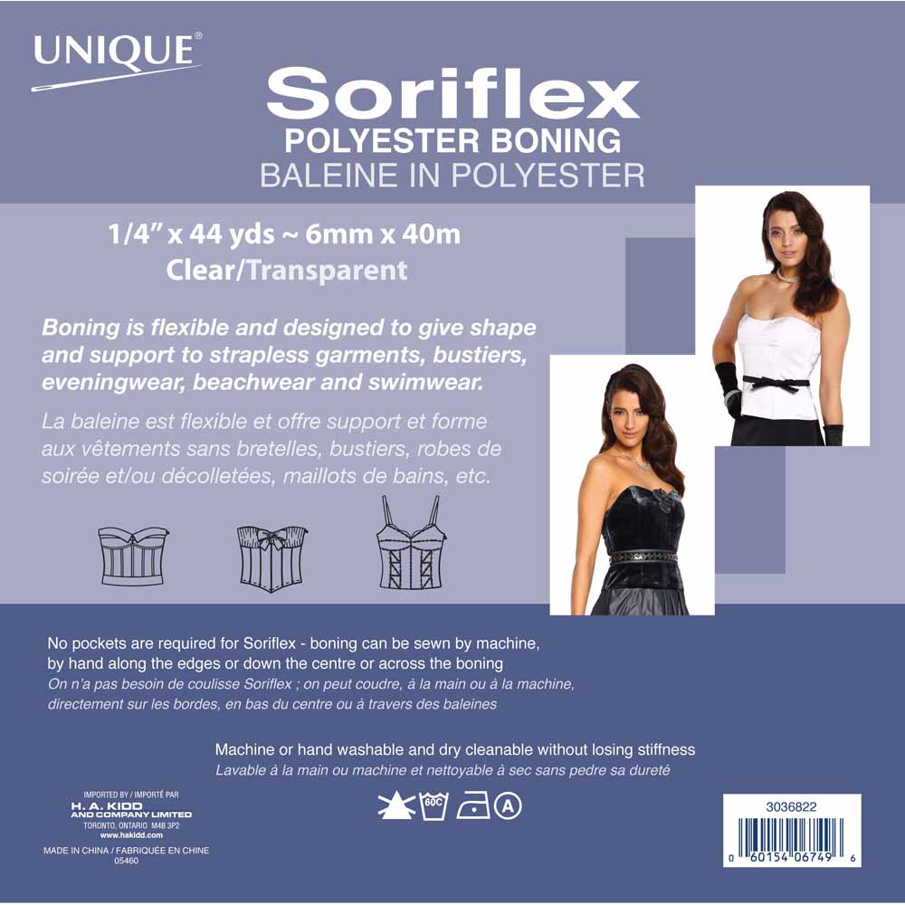 UNIQUE SEWING Soriflex Boning – Clear, 6 mm × 40 m (1/4" × 43 3/4 yd)