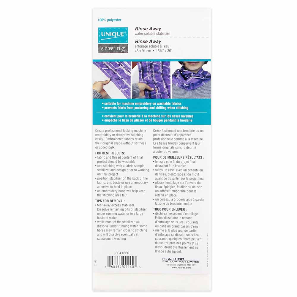 UNIQUE Rinse Away Water‑Soluble Backing — 56 x 91 cm (22" x 36")