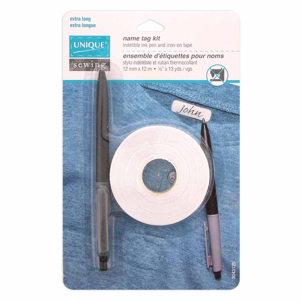 UNIQUE Name Tag Kit – Indelible Pen + 12 m Iron‑On Tape