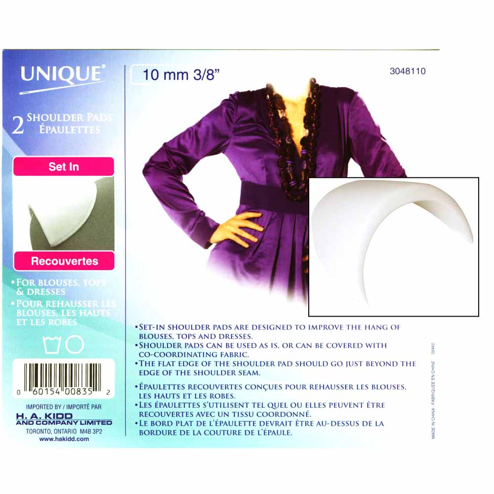 UNIQUE SEWING Shoulder Pads – Small – White – 10 mm (3/8") – 2 pcs
