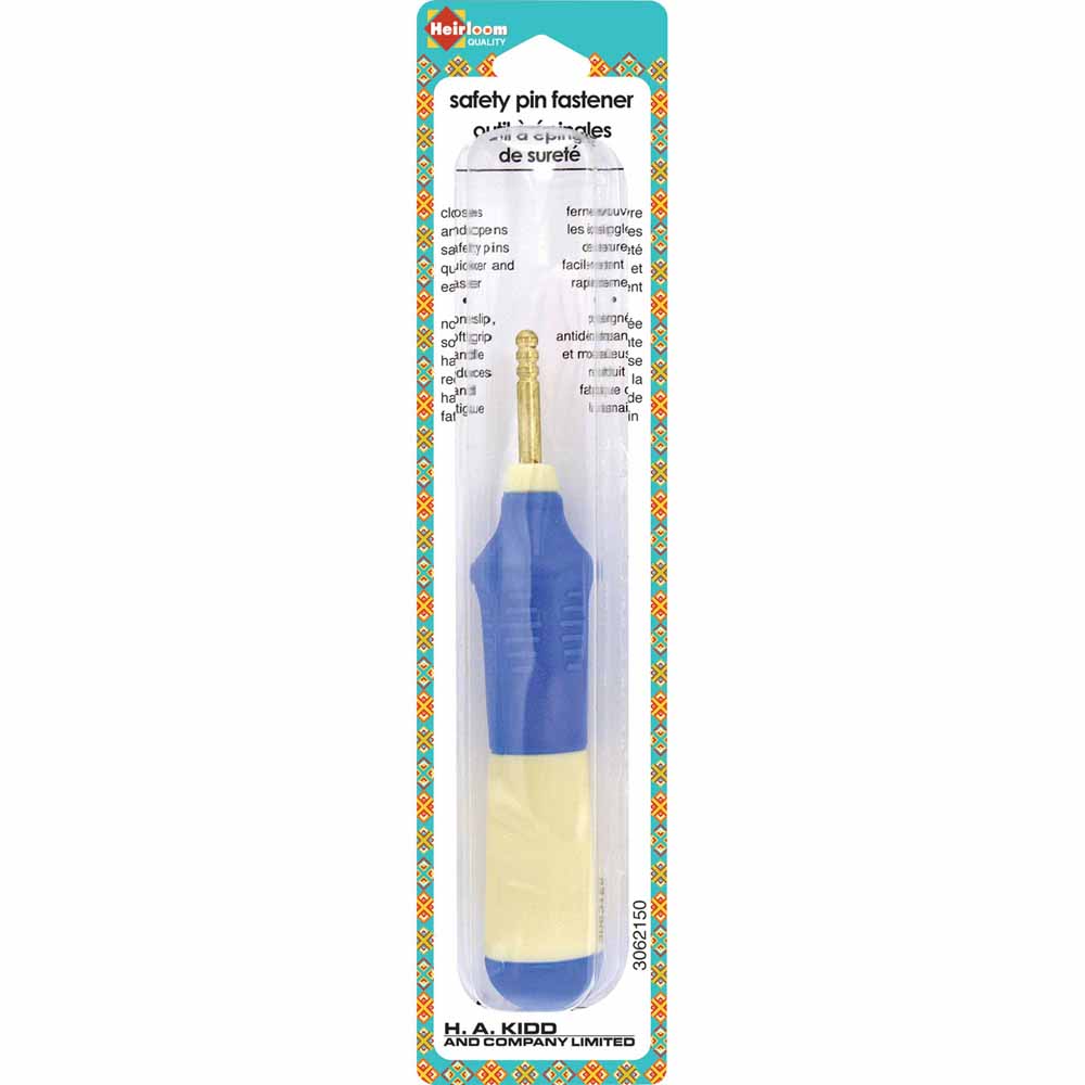 HEIRLOOM Safety Pin Fastener — Extra‑Large Comfort Grip — Blue and Cream