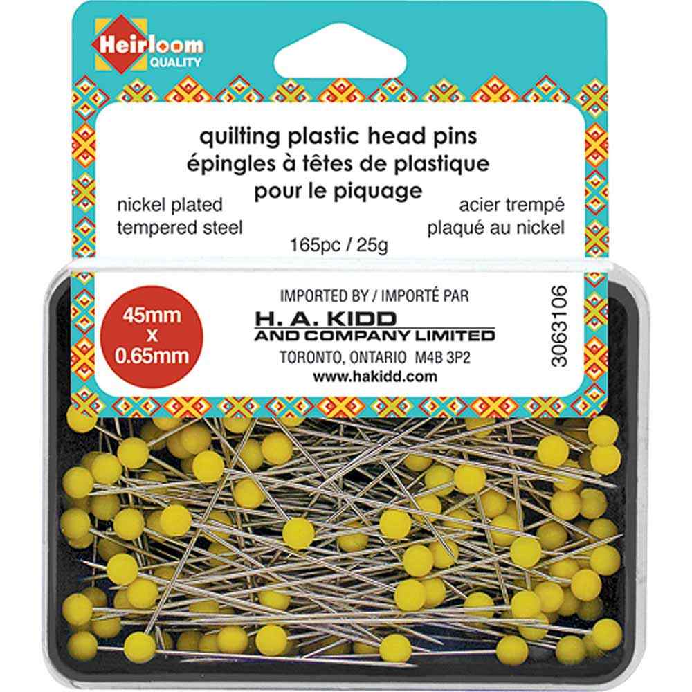 HEIRLOOM Quilting Plastic Head Pins — Yellow — 45mm (1¾ in.)
