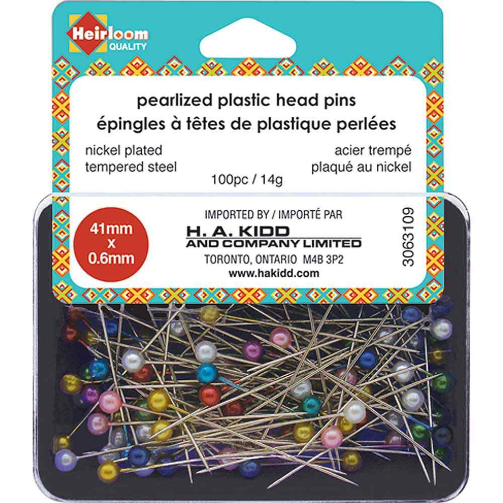 HEIRLOOM Extra‑Long Pearlized Plastic Head Pins — Assorted Colours — 41mm (1⅝ in.)