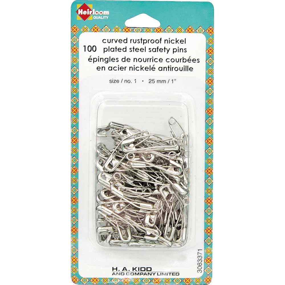 HEIRLOOM Curved Safety Pins — Size 1 (25 mm) — 100‑Pack