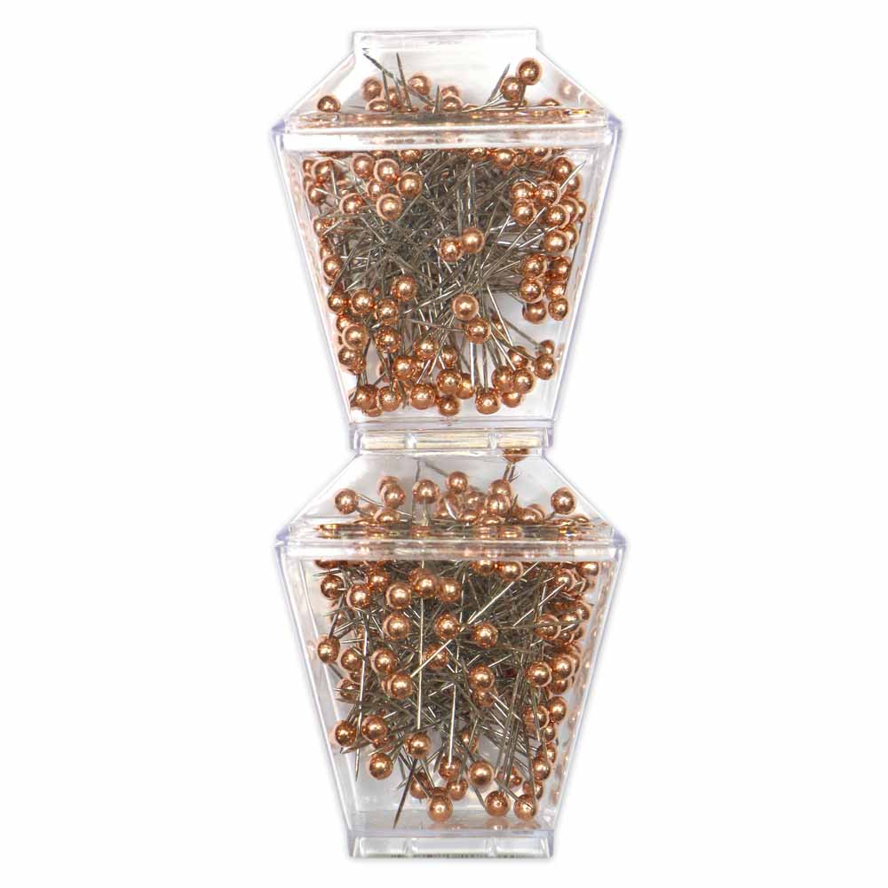 HEMLINE Rose Gold Plastic Head Pins Display – 18 Pcs