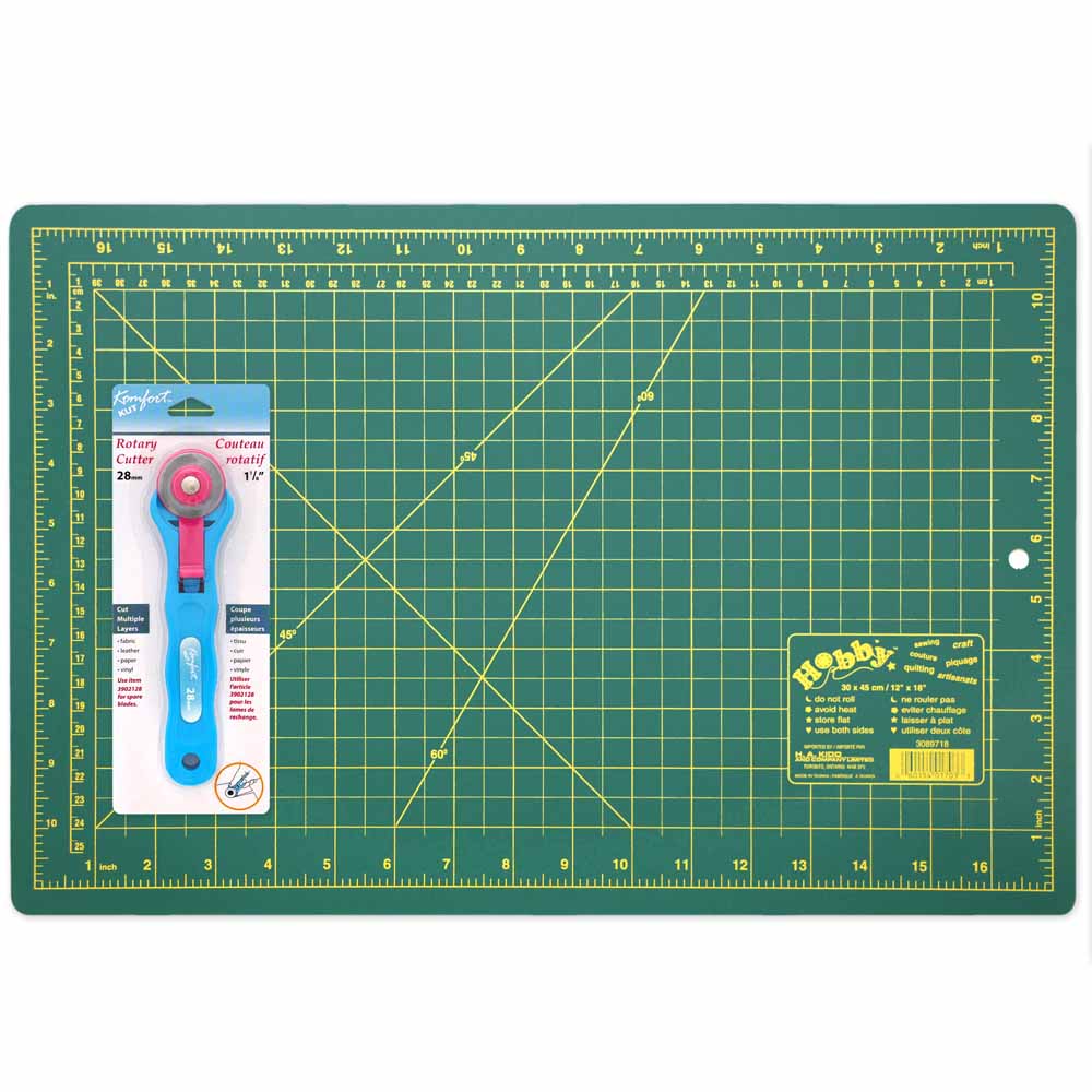 HOBBY Cutting Mat + 28 mm Rotary Cutter Starter Kit – 12" x 18"