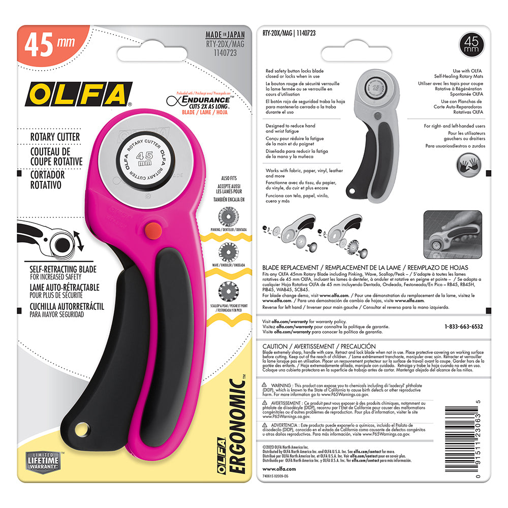 OLFA Ergonomic Rotary Cutter 45mm Magenta