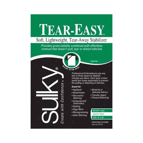 SULKY Tear-Easy Lightweight Tear-Away Stabilizer 20 in x 1 yd White Pkg
