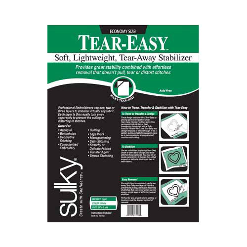 SULKY Tear-Easy Lightweight Tear-Away Stabilizer 20 in x 3 yd White Pkg