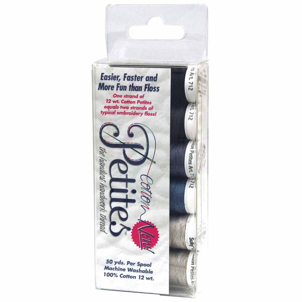SULKY Cotton Petites 12 wt Thread Set 6 × 50 yd Black/Grey Assortment