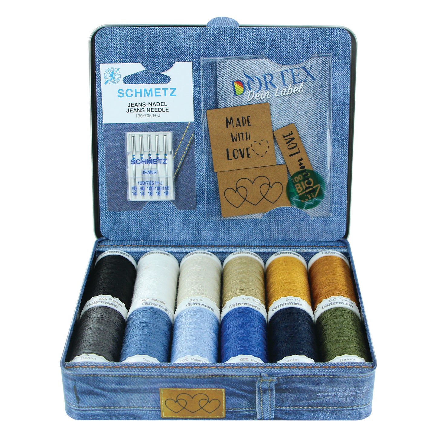 GÜTERMANN Denim Box 12 × 100 m With SCHMETZ Needles And Labels