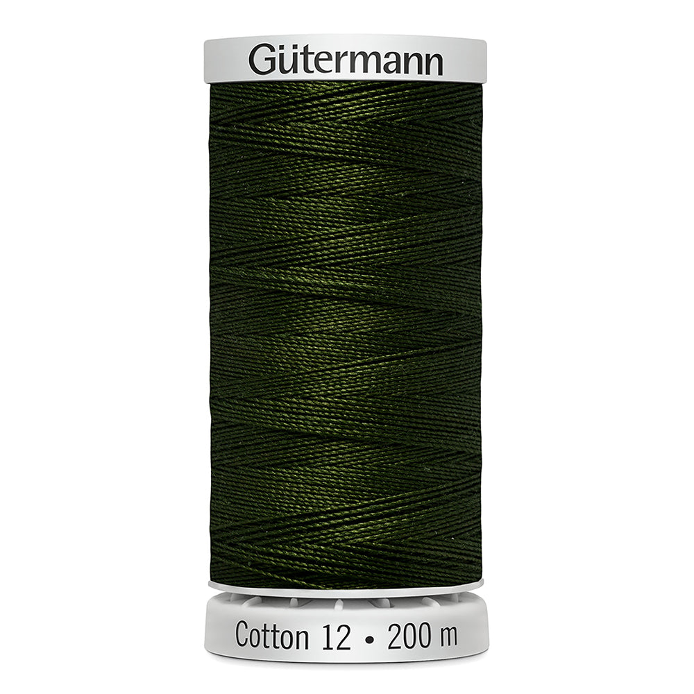 GÜTERMANN Cotton 12wt Mercerized Thread 200m Medium Green (Colour 9813)