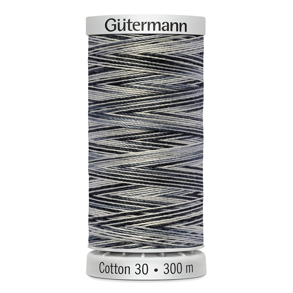 GÜTERMANN Cotton 30 Thread 30 wt 300 m (328 yd) - Variegated Grey/White Mix (Colour 4119) - 1 Spool
