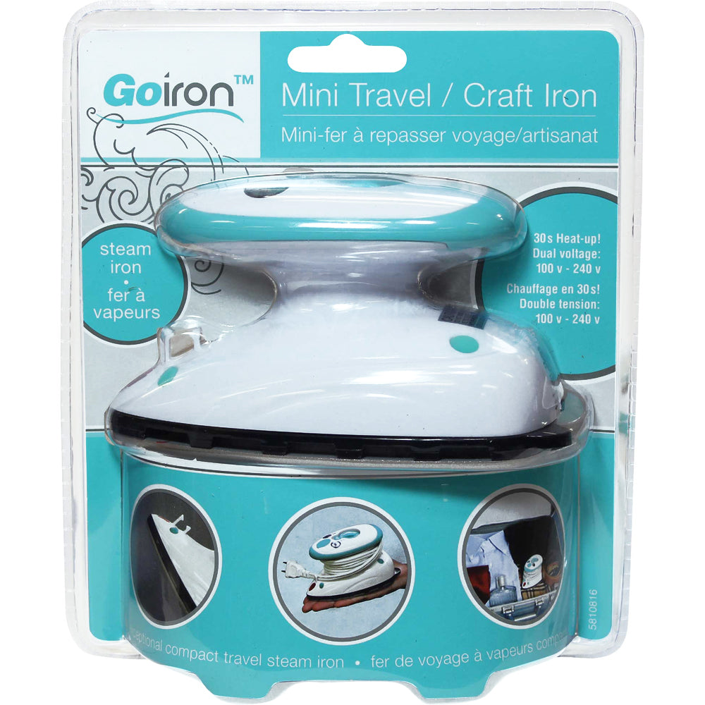 GO IRON Mini Travel/Craft Steam Iron — Dual Voltage, Non‑Stick Soleplate