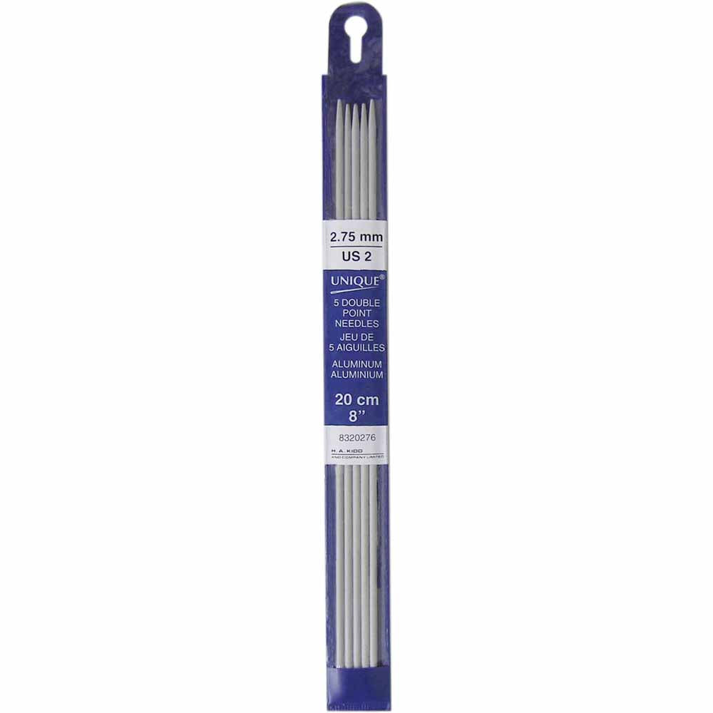 UNIQUE KNITTING Double Point Needles — 20 cm (8″) Aluminum, 2.75 mm (US 2) — Set of 5