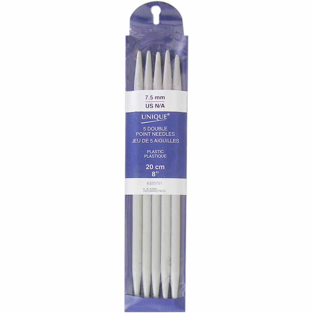 UNIQUE KNITTING Double Point Needles — 20 cm (8″) Plastic, 7.5 mm — Set of 5