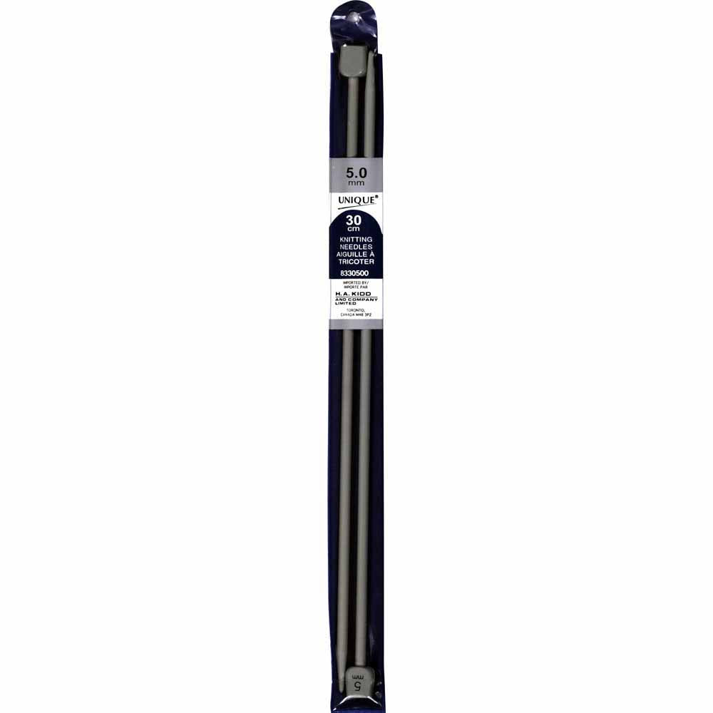 UNIQUE Knitting Single‑Point Knitting Needles, 30 cm – 5 mm (US 8), Aluminum