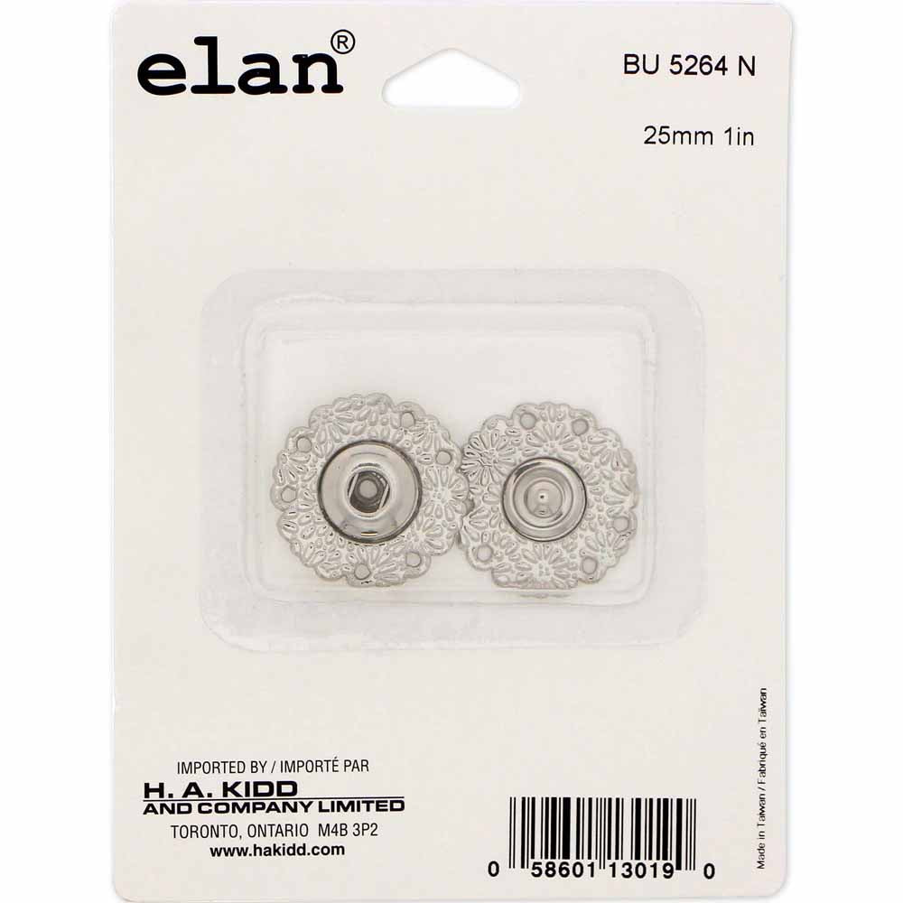 ELAN Snap Fasteners Silver - size 25mm (1") - 1 set