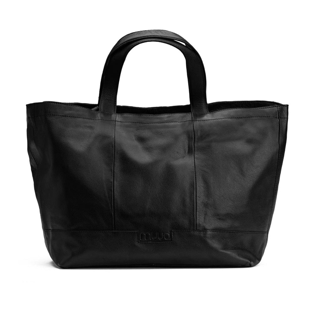 Hiba Black - Leather project bag 27cm x 29cm x 16cm (10.6in x 11.41in x 6.299in)