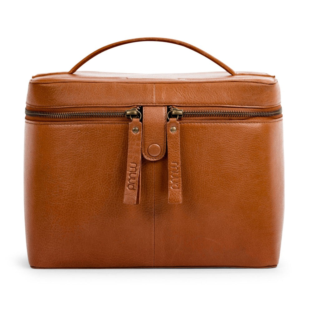 Lexi Whisky - Leather project bag 20cm x 26cm x 19cm (7.87in x 10.23in x 7.48in)