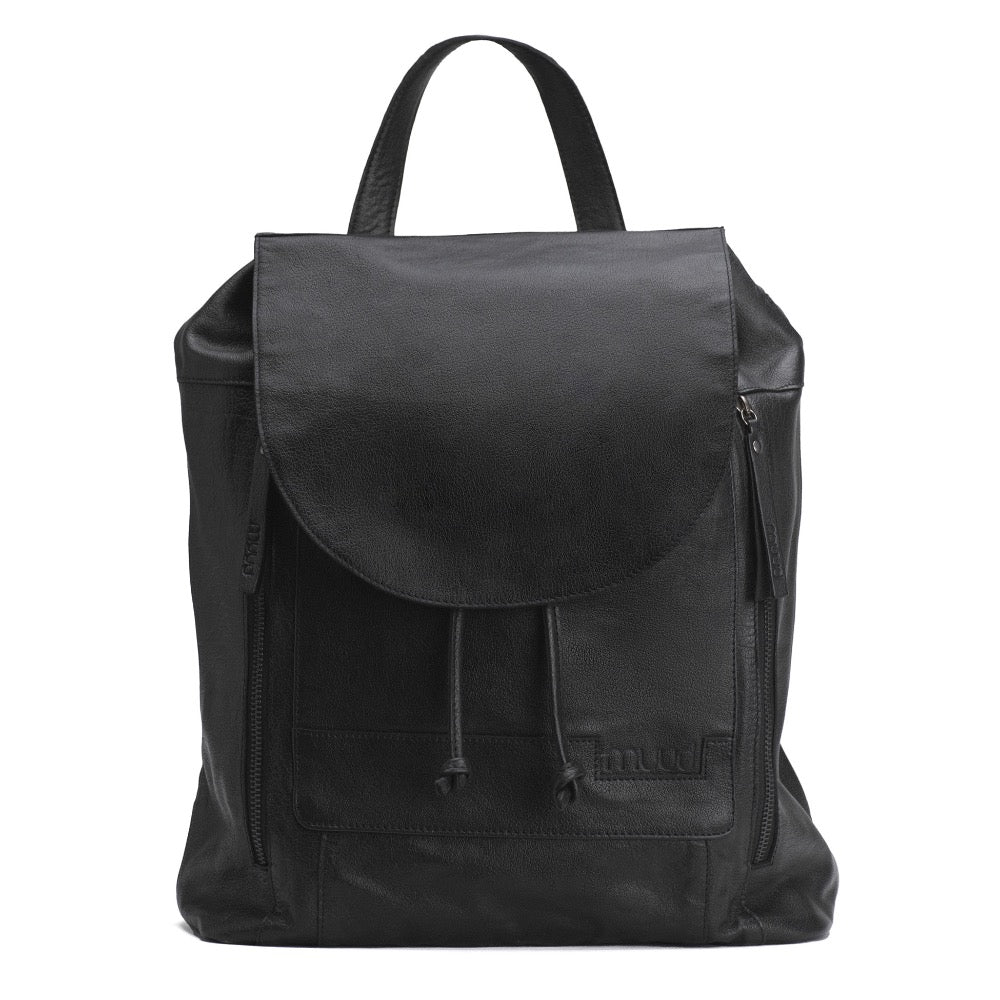 Gimo Black - Leather backpack 38cm x 39cm x 12cm (14.9in x 15.35in x 4.72in)