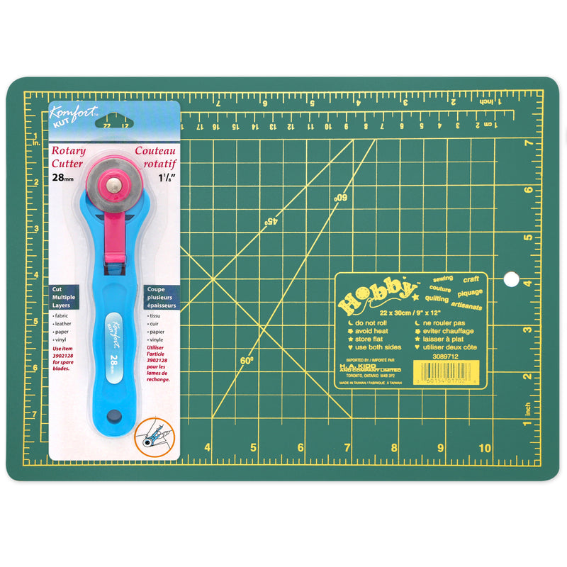 UNIQUE QUILTING Cutting Mat/28mm Rotary Cutter Starter Kit - 8″ x 11″ (20.3 x 27.9cm)