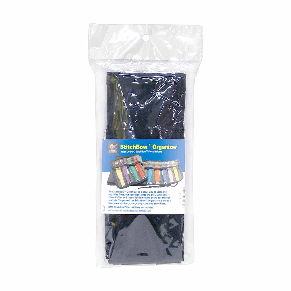 CRAFTING ESSENTIALS StitchBow roll-up floss organizer with clear pockets