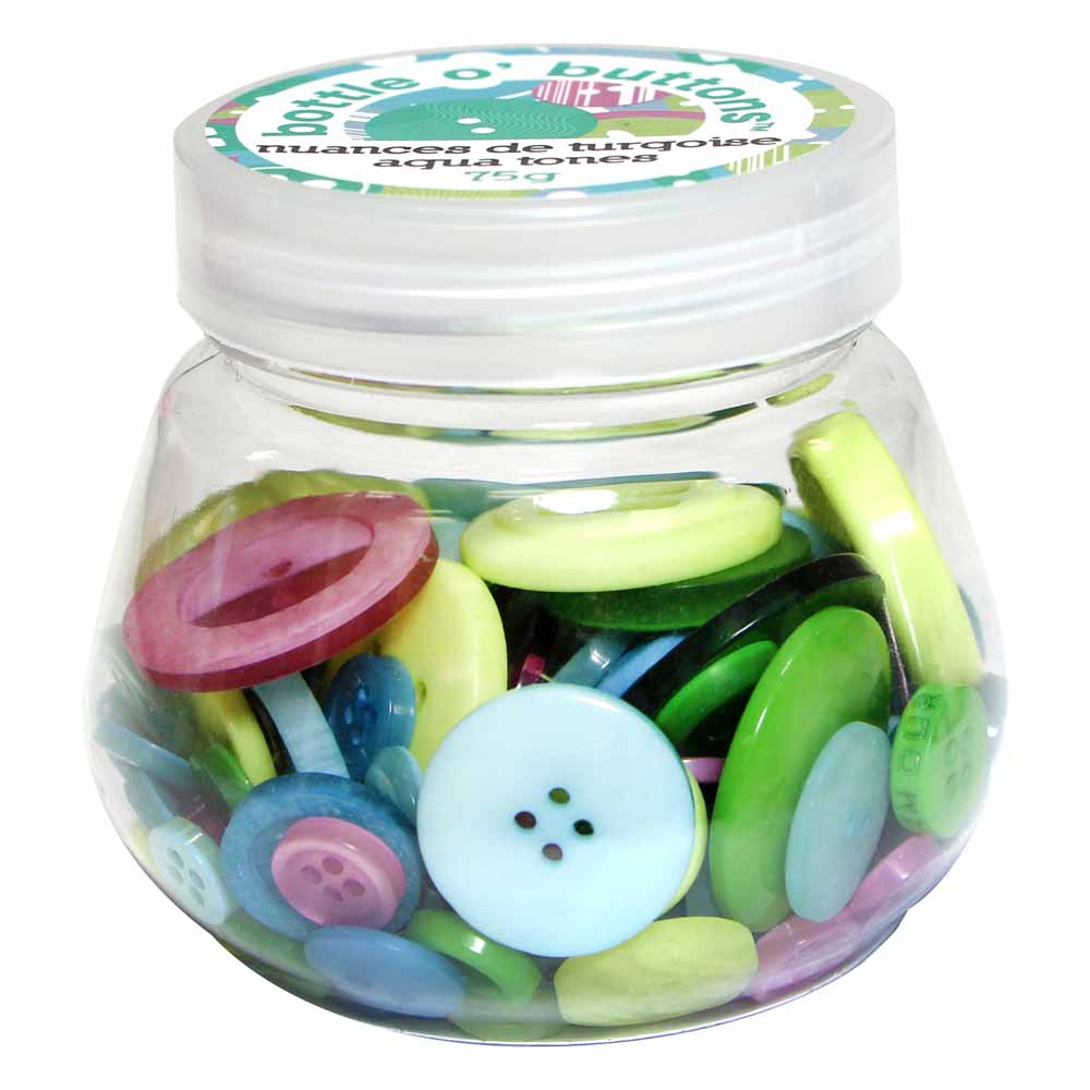 CRAFTING ESSENTIALS Bottle o’ Buttons – Aqua Mix – 75 g (2.6 oz)