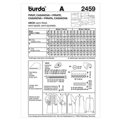 BURDA Men's Pirate Costume Sewing Pattern 2459