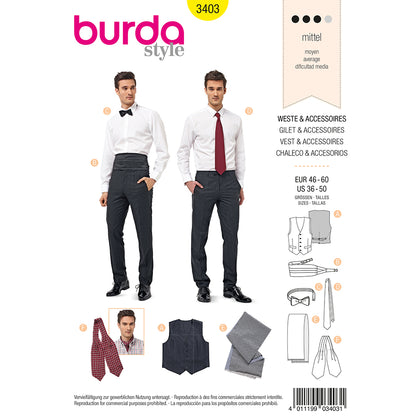 BURDA Men's Waistcoat & Accessories Sewing Pattern 3403