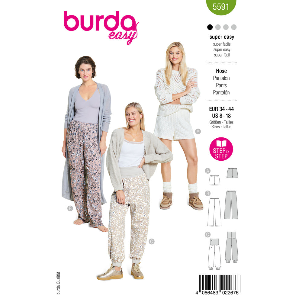 BURDA STYLE 5591 Misses' Pants & Shorts Sewing Pattern, Sizes 8-18