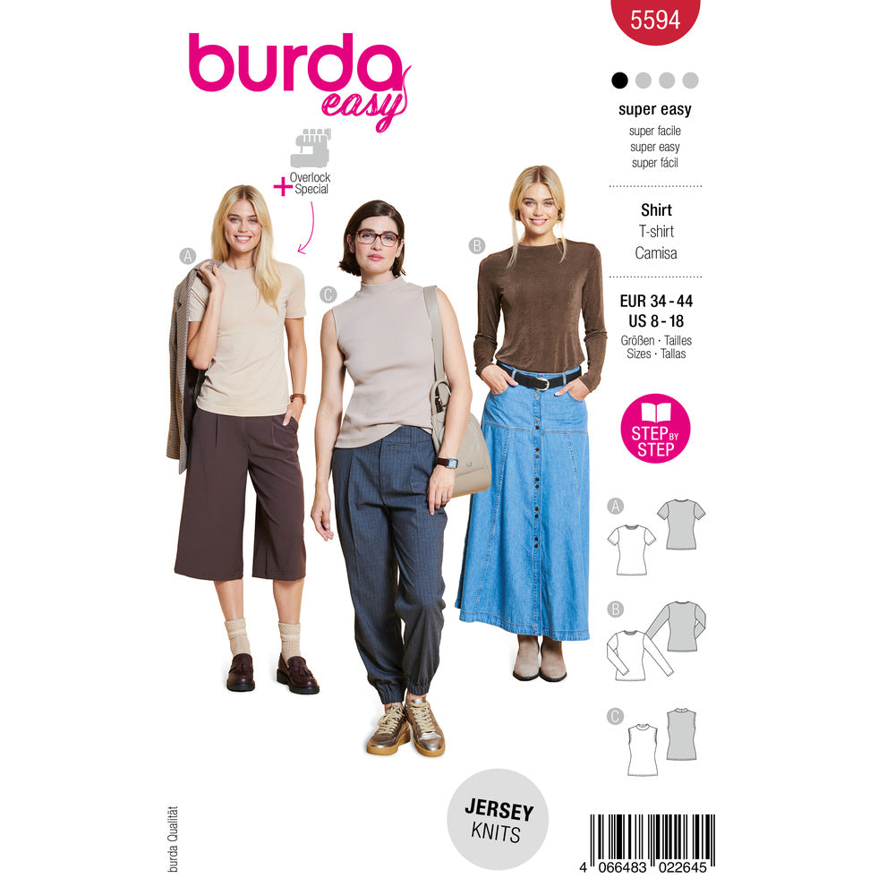 BURDA STYLE 5594 Misses' Tops Sewing Pattern, Sizes 8-18