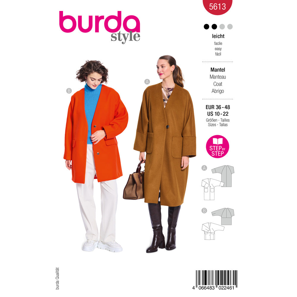 BURDA STYLE 5613 Misses' Jacket & Coat Sewing Pattern, Sizes 10-22