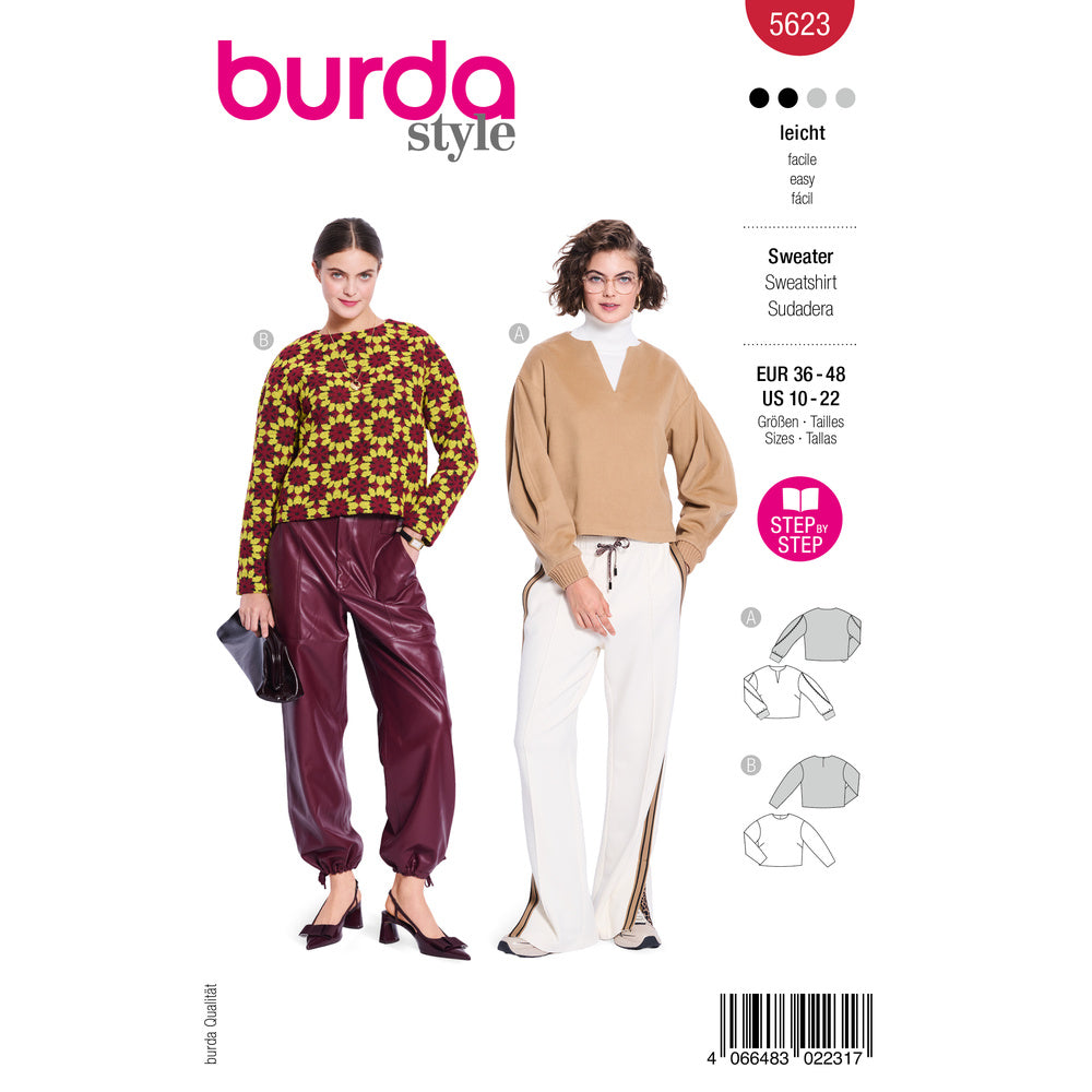 BURDA STYLE 5623 Misses' Sweatshirts Sewing Pattern, Sizes 10-22