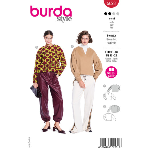 BURDA STYLE 5623 Misses' Sweatshirts Sewing Pattern, Sizes 10-22