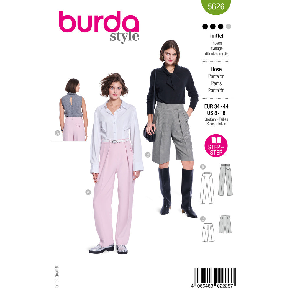 BURDA STYLE 5626 Misses' Pants & Bermuda Shorts Sewing Pattern, Sizes 8-18