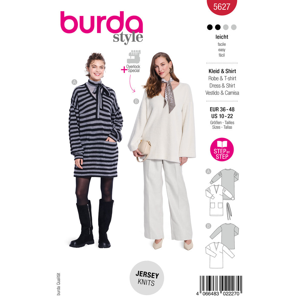 BURDA STYLE 5627 Misses' Dress & Sweater Sewing Pattern, Sizes 10-22