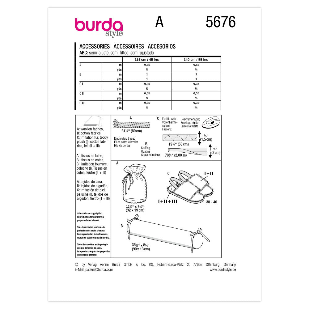 BURDA Home Accessories Sewing Pattern 5676