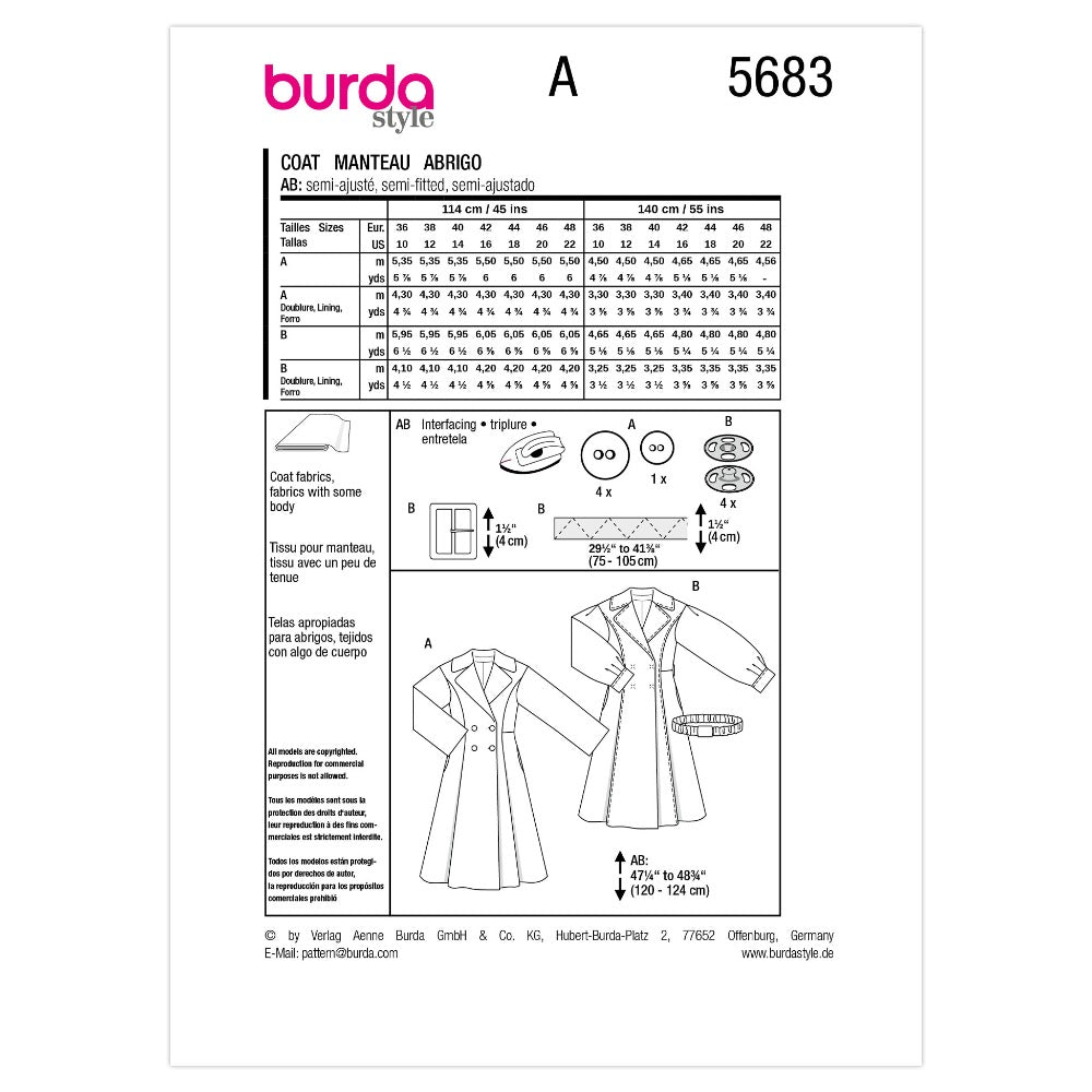 BURDA Coat Sewing Pattern 5683