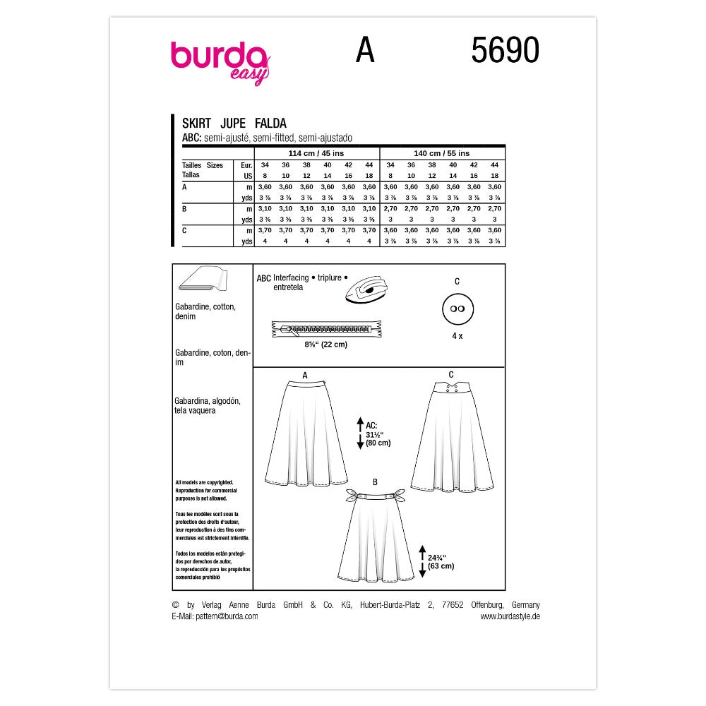 BURDA Skirt Sewing Pattern 5690
