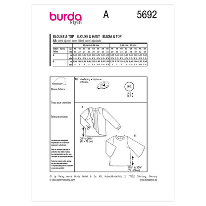 BURDA Blouse & Shirt Sewing Pattern 5692